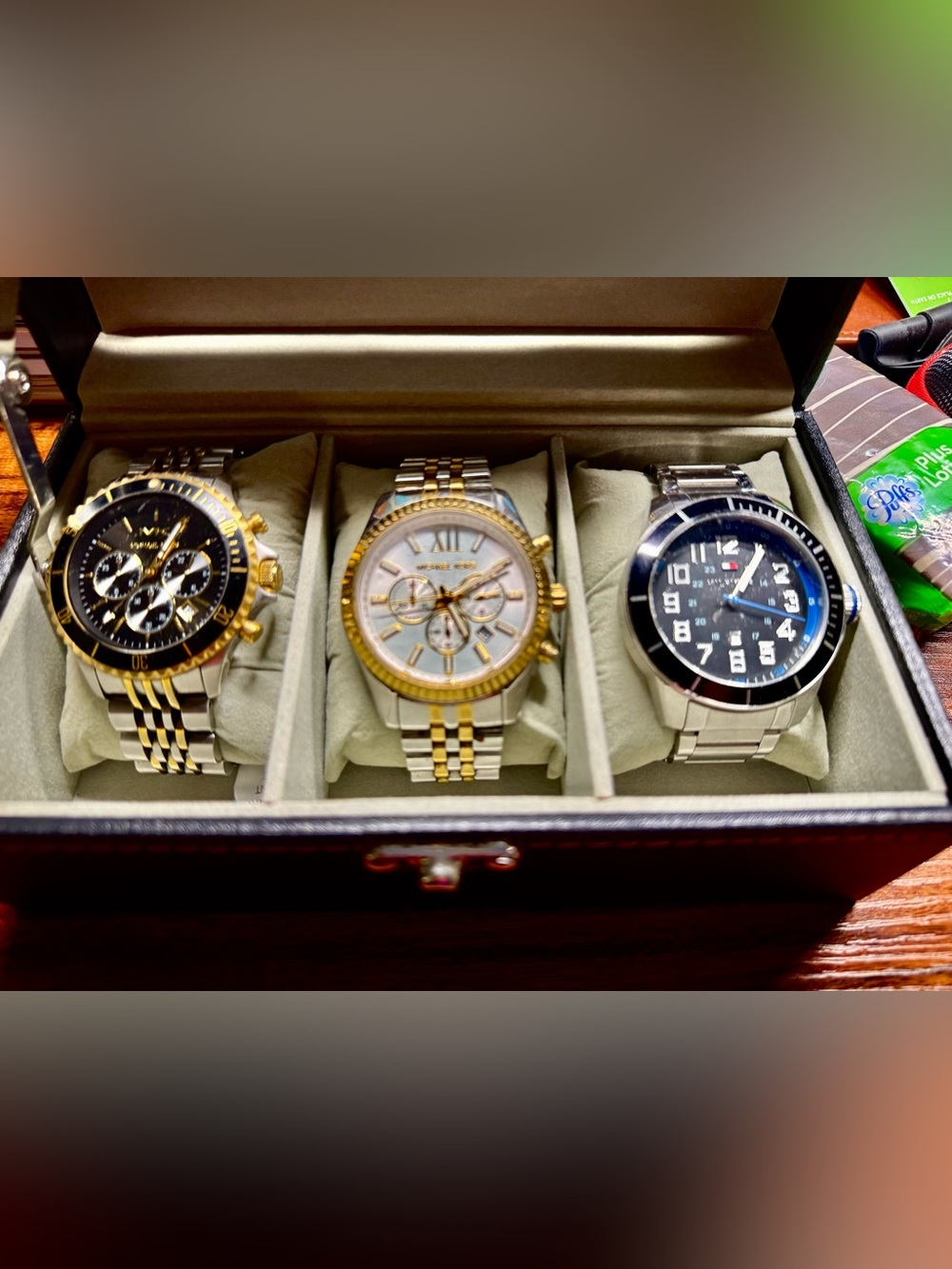Men’s Designer Watch Lot – 2 Michael Kors + Tommy Hilfiger w/ Display Case